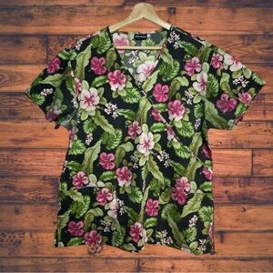 5 for $25🔥Absolute Floral Tropical Print Scrub Top Large